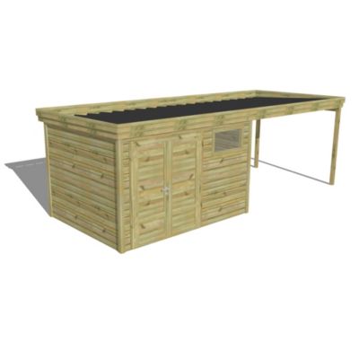 ABRI DE JARDIN bois Pin autoclave 27mm - 6,94x2,64m / 18,3m2 - Bac acier - Abri Français