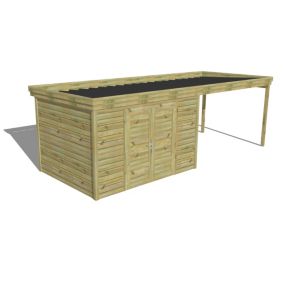 ABRI DE JARDIN bois Pin autoclave 27mm - 6,94x2,64m / 18,3m2 - Bac acier - Abri Français