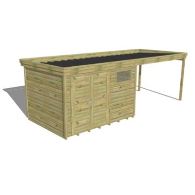 ABRI DE JARDIN bois Pin autoclave 27mm - 6,94x2,64m / 18,3m2 - Bac acier - Plancher bois