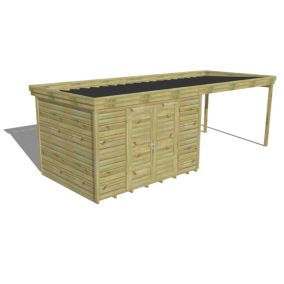 ABRI DE JARDIN bois Pin autoclave 27mm - 6,94x2,64m / 18,3m2 - Bac acier - Plancher bois