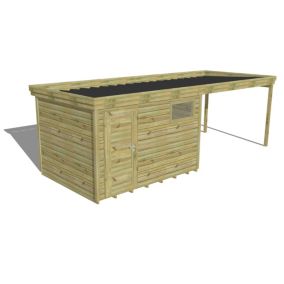 ABRI DE JARDIN bois Pin autoclave 27mm - 6,94x2,64m / 18,3m2 - Bac acier - Plancher bois