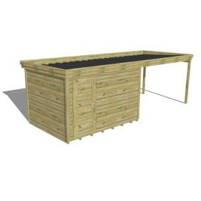 ABRI DE JARDIN bois Pin autoclave 27mm - 6,94x2,64m / 18,3m2 - Bac acier - Plancher bois