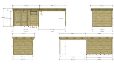 ABRI DE JARDIN bois Pin autoclave 27mm - 6,94x2,64m / 18,3m2 - Bac acier - Plancher bois