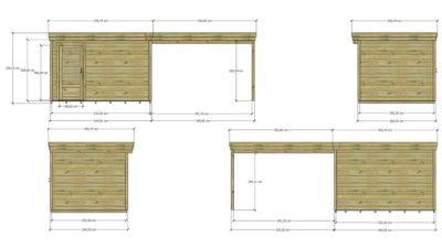 ABRI DE JARDIN bois Pin autoclave 27mm - 6,94x2,64m / 18,3m2 - Bac acier - Plancher bois