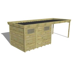 ABRI DE JARDIN bois Pin autoclave 27mm - 6,94x2,64m / 18,3m2 - Bac acier - Plancher bois