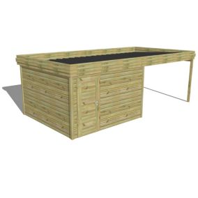 ABRI DE JARDIN bois Pin autoclave 27mm - 6,94x3,44m / 23,9m2 - Bac acier - Abri Français