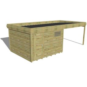 ABRI DE JARDIN bois Pin autoclave 27mm - 6,94x3,44m / 23,9m2 - Bac acier - Plancher bois