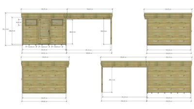 ABRI DE JARDIN bois Pin autoclave 27mm - 6,94x3,44m / 23,9m2 - Bac acier - Plancher bois