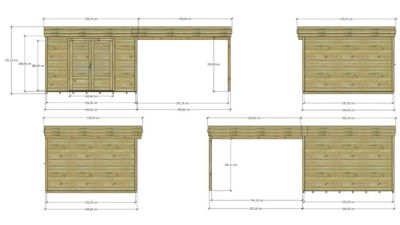 ABRI DE JARDIN bois Pin autoclave 27mm - 6,94x3,44m / 23,9m2 - Bac acier - Plancher bois