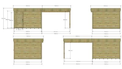 ABRI DE JARDIN bois Pin autoclave 27mm - 6,94x3,44m / 23,9m2 - Bac acier - Plancher bois