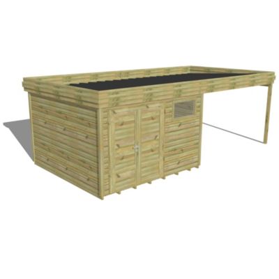 ABRI DE JARDIN bois Pin autoclave 27mm - 6,94x3,44m / 23,9m2 - Bac acier - Plancher bois