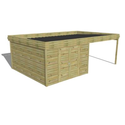 ABRI DE JARDIN bois Pin autoclave 27mm - 6,94x4,34m / 30,1m2 - Bac acier - Abri Français