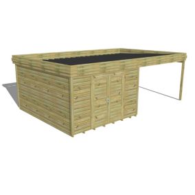 ABRI DE JARDIN bois Pin autoclave 27mm - 6,94x4,34m / 30,1m2 - Bac acier - Plancher bois