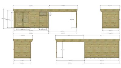 ABRI DE JARDIN bois Pin autoclave 27mm - 7,84x2,14m / 16,8m2 - Bac acier - Plancher bois