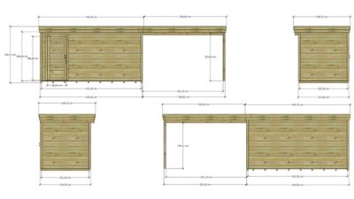 ABRI DE JARDIN bois Pin autoclave 27mm - 7,84x2,14m / 16,8m2 - Bac acier - Plancher bois