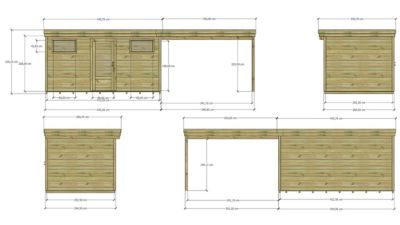 ABRI DE JARDIN bois Pin autoclave 27mm - 7,84x2,64m / 20,7m2 - Bac acier - Plancher bois