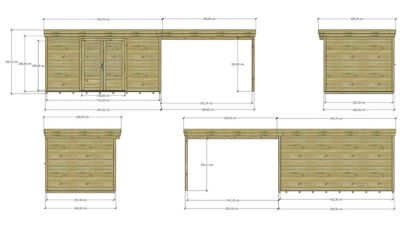 ABRI DE JARDIN bois Pin autoclave 27mm - 7,84x2,64m / 20,7m2 - Bac acier - Plancher bois