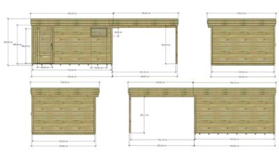 ABRI DE JARDIN bois Pin autoclave 27mm - 7,84x3,44m / 27m2 - Bac acier - Plancher bois