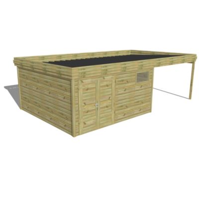 ABRI DE JARDIN bois Pin autoclave 27mm - 7,84x4,34m / 34m2 - Bac acier - Abri Français