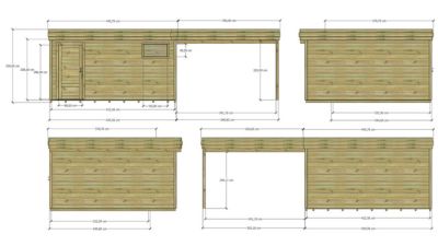 ABRI DE JARDIN bois Pin autoclave 27mm - 7,84x4,34m / 34m2 - Bac acier - Plancher bois