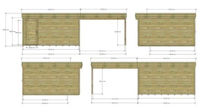 ABRI DE JARDIN bois Pin autoclave 27mm - 7,84x4,34m / 34m2 - Bac acier - Plancher bois