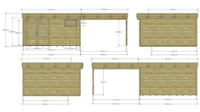 ABRI DE JARDIN bois Pin autoclave 27mm - 7,84x4,34m / 34m2 - Bac acier - Plancher bois