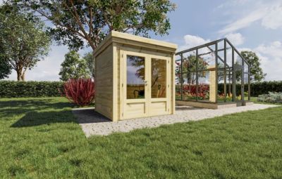 ABRI DE JARDIN bois Pin traité autoclave 27mm - 2,14x2,14m / 4,6m2 - Bac acier - Plancher bois