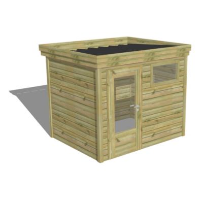 ABRI DE JARDIN bois Pin traité autoclave 27mm - 2,64x2,14m / 5,7m2 - Bac acier - Abri Français