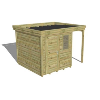 ABRI DE JARDIN bois Pin traité autoclave 27mm - 3,14x2,64m / 8,3m2 - Bac acier - Plancher bois