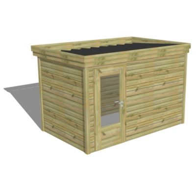 ABRI DE JARDIN bois Pin traité autoclave 27mm - 3,44x2,14m / 7,4m2 - Bac acier - Abri Français