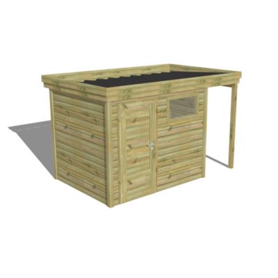 ABRI DE JARDIN bois Pin traité autoclave 27mm - 3,64x2,14m / 7,8m2 - Bac acier - Abri Français