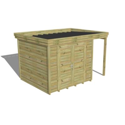 ABRI DE JARDIN bois Pin traité autoclave 27mm - 3,64x2,64m / 9,6m2 - Bac acier - Plancher bois