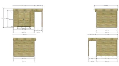 ABRI DE JARDIN bois Pin traité autoclave 27mm - 3,64x2,64m / 9,6m2 - Bac acier - Plancher bois