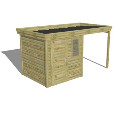 ABRI DE JARDIN bois Pin traité autoclave 27mm - 4,14x2,14m / 8,9m2 - Bac acier - Abri Français