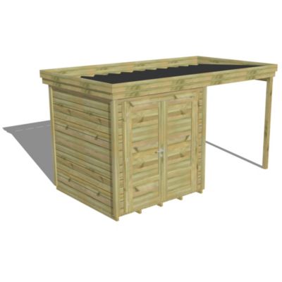 ABRI DE JARDIN bois Pin traité autoclave 27mm - 4,14x2,14m / 8,9m2 - Bac acier - Plancher bois
