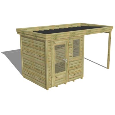 ABRI DE JARDIN bois Pin traité autoclave 27mm - 4,14x2,14m / 8,9m2 - Bac acier - Plancher bois