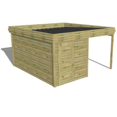 ABRI DE JARDIN bois Pin traité autoclave 27mm - 4,14x4,34m / 18m2 - Bac acier - Abri Français