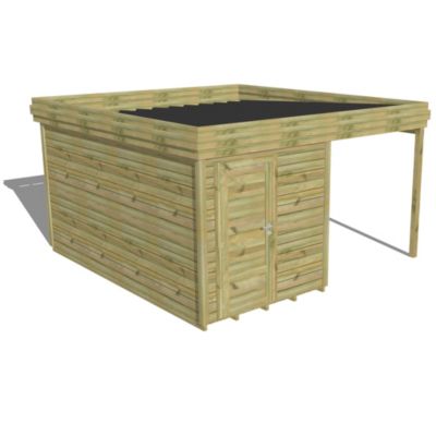 ABRI DE JARDIN bois Pin traité autoclave 27mm - 4,14x4,34m / 18m2 - Bac acier - Plancher bois
