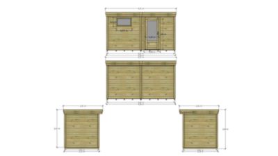 ABRI DE JARDIN bois Pin traité autoclave 27mm - 4,195x2,14m / 9m2 - Bac acier - Plancher bois