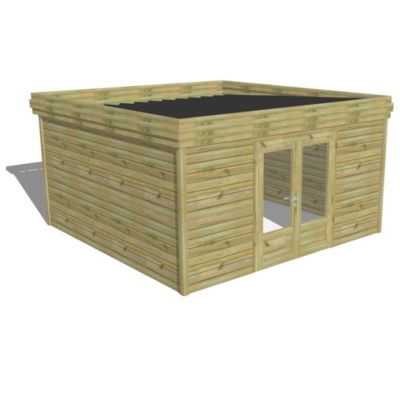 ABRI DE JARDIN bois Pin traité autoclave 27mm - 4,34x4,34m / 18,8m2 - Bac acier - Abri Français