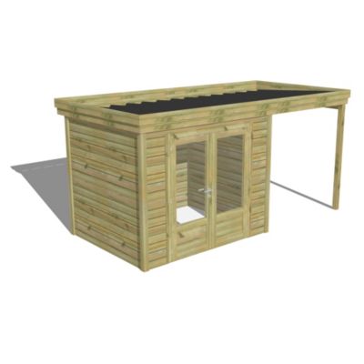 ABRI DE JARDIN bois Pin traité autoclave 27mm - 4,64x2,14m / 9,9m2 - Bac acier - Abri Français