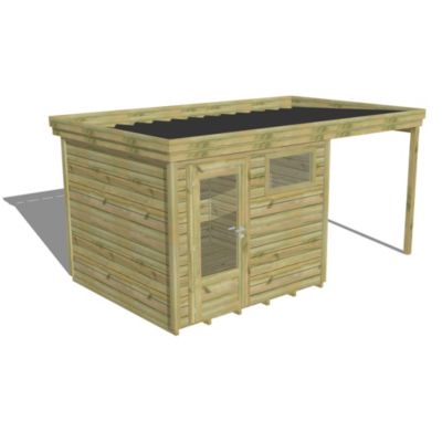 ABRI DE JARDIN bois Pin traité autoclave 27mm - 4,64x2,64m / 12,3m2 - Bac acier - Plancher bois