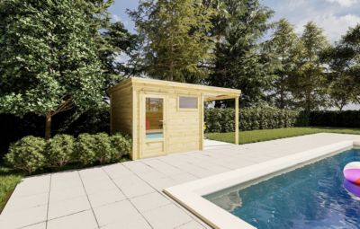 ABRI DE JARDIN bois Pin traité autoclave 27mm - 4,64x2,64m / 12,3m2 - Bac acier - Plancher bois