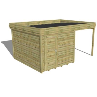 ABRI DE JARDIN bois Pin traité autoclave 27mm - 4,64x3,44m / 16m2 - Bac acier - Plancher bois