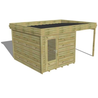 ABRI DE JARDIN bois Pin traité autoclave 27mm - 4,64x3,44m / 16m2 - Bac acier - Plancher bois