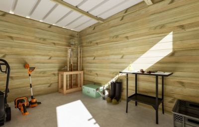 ABRI DE JARDIN bois Pin traité autoclave 27mm - 4,64x3,44m / 16m2 - Bac acier - Plancher bois