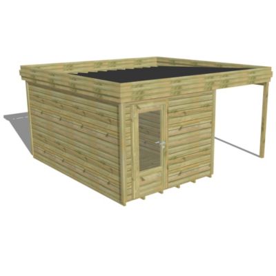 ABRI DE JARDIN bois Pin traité autoclave 27mm - 4,64x4,34m / 20,1m2 - Bac acier - Plancher bois