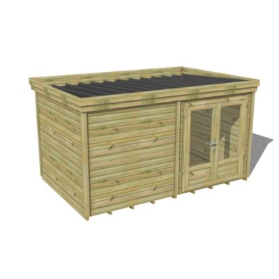 ABRI DE JARDIN bois Pin traité autoclave 27mm - 4,695x2,64m / 12,4m2 - Bac acier - Plancher bois