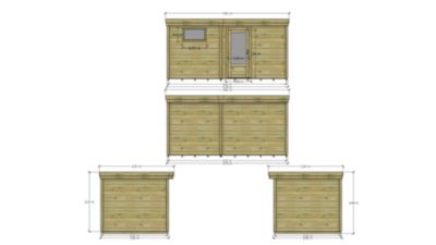 ABRI DE JARDIN bois Pin traité autoclave 27mm - 4,695x2,64m / 12,4m2 - Bac acier - Plancher bois