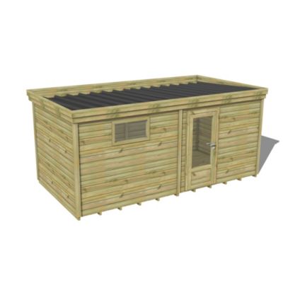ABRI DE JARDIN bois Pin traité autoclave 27mm - 5,195x2,64m / 13,7m2 - Bac acier - Plancher bois